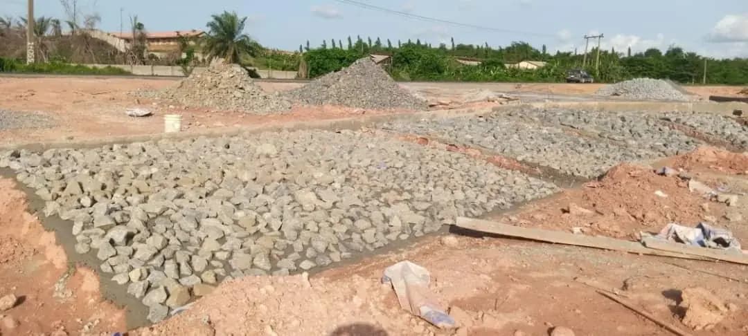Compacted stone sub-base and kerb road works at the Isimi Lagos site